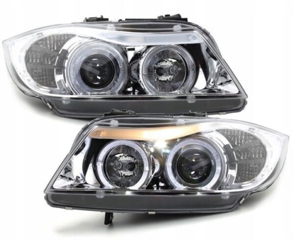 Frontlykter BMW E90/E91 03.05-08.08 Angel Eyes Krom – bilde 3 av 4