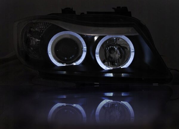 Frontlykter BMW E90/E91 05-08 Angel Eyes Svart – bilde 4 av 6