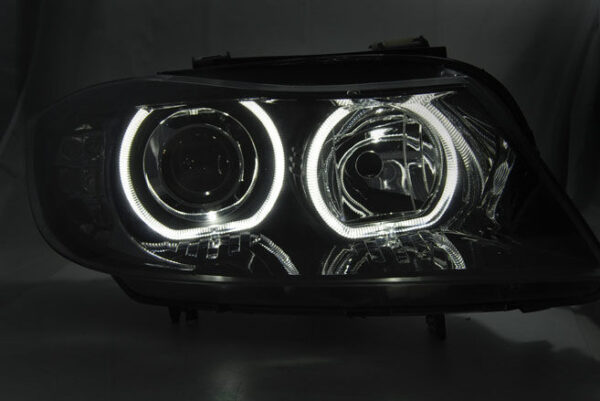 Frontlykter BMW E90/E91 03.05-11 Angel Eyes LED Blinklys Svart – bilde 4 av 5