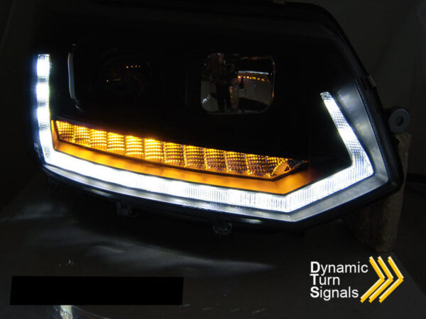 Frontlykter VW T5 2010-2015 Tube Lights DRL Svart SEQ – bilde 4 av 5
