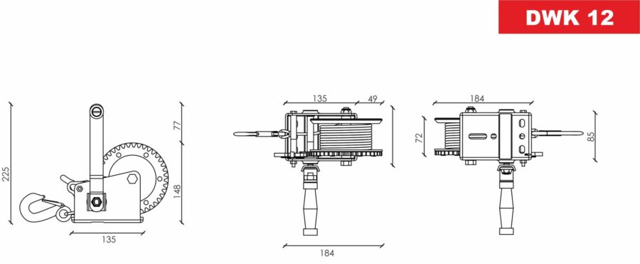 Håndsveiv Vinsj DWK 12 1200 lb/540 kg – bilde 3 av 4