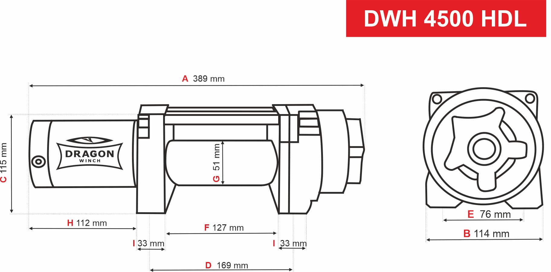 Vinsj DWH 4500 HDL (2041 kg) Ståltau - Bilde 2