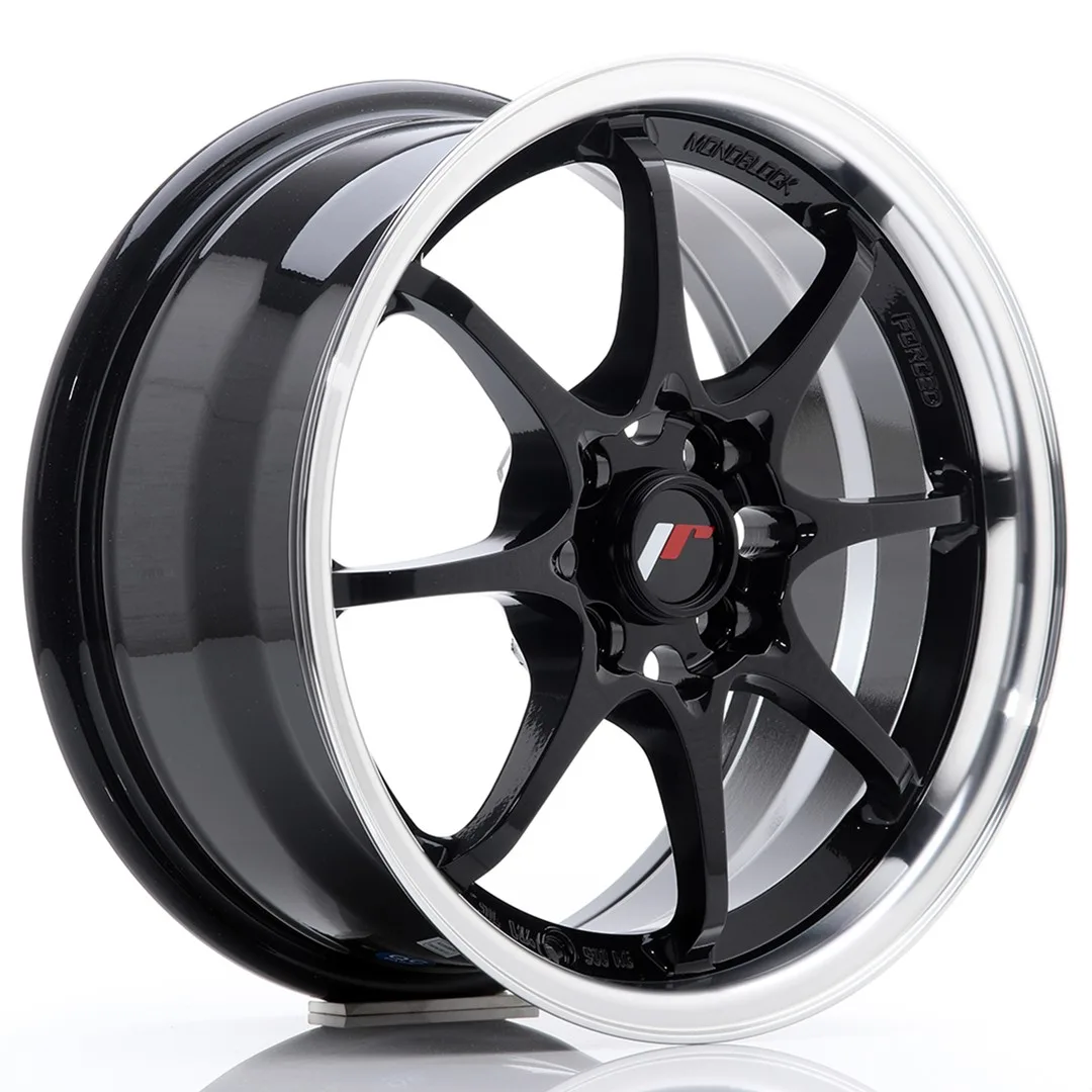 Felg Japan Racing JR5 15x7 ET35 4x100 Gloss Black med Machined Lip