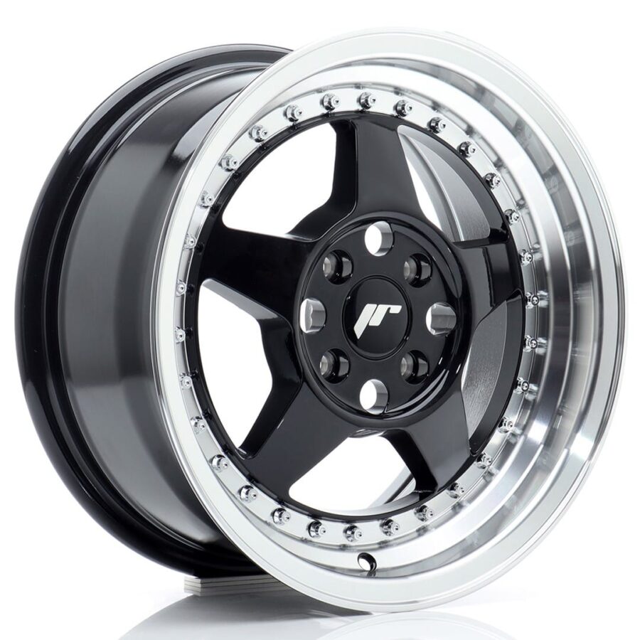 Felg Japan Racing JR6 15x7 ET35 4x100 Gloss Black med Machined Lip
