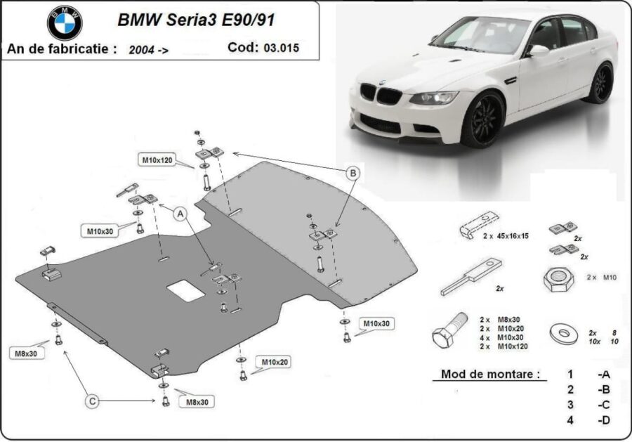 Motordeksel i Stål BMW Seria 3 E90/91 2004-2011 – bilde 2 av 10