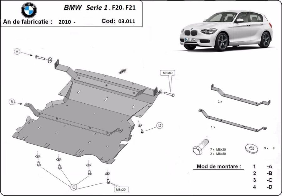 Motordeksel i Stål BMW Seria 1 F20/F21 2011-2018 – bilde 2 av 5
