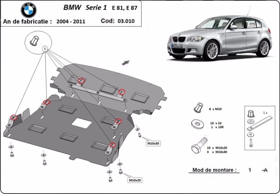 Motordeksel i Stål BMW Seria 1 E81,E87 2004-2011 – bilde 2 av 6
