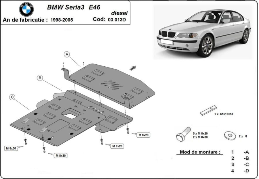 Motordeksel i Stål BMW Seria 3 E46 - Diesel 1998-2005 – bilde 2 av 2
