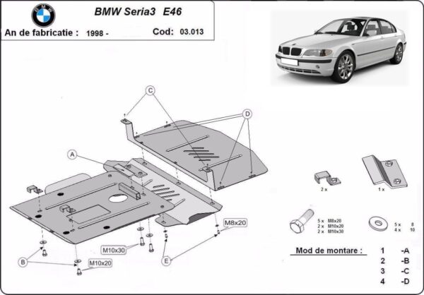 Motordeksel i Stål BMW Seria 3 E46 - bensin 1998-2005 – bilde 2 av 7