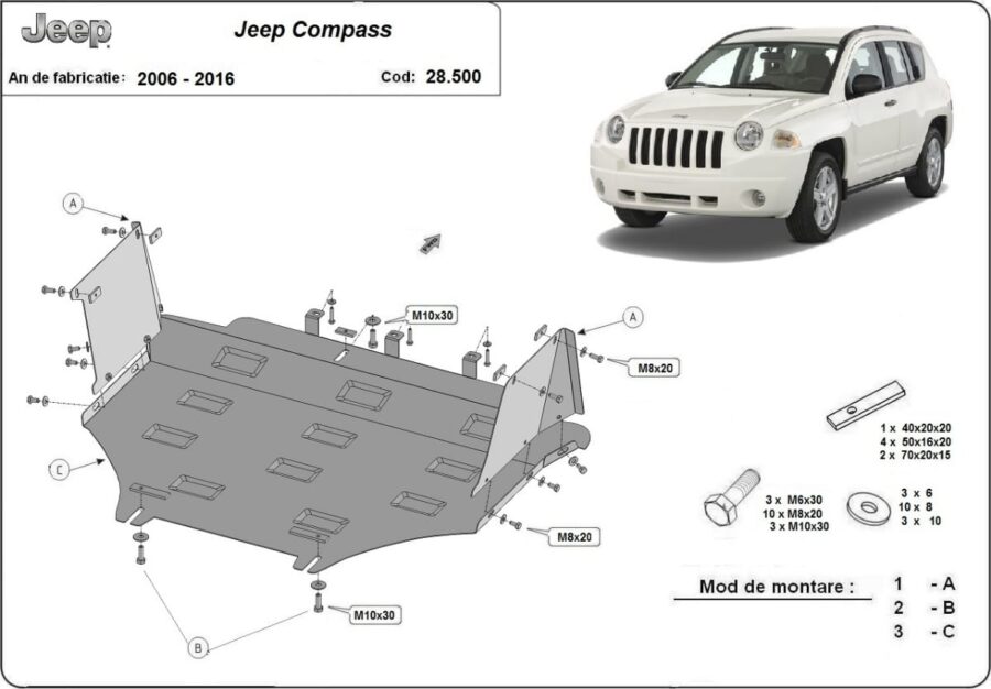 Motordeksel i Stål Jeep Compass 2006-2016 – bilde 2 av 4