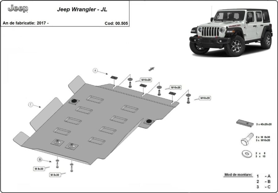 Stål Girkassedeksel Jeep Wrangler - JL 2017-2024 – bilde 2 av 5