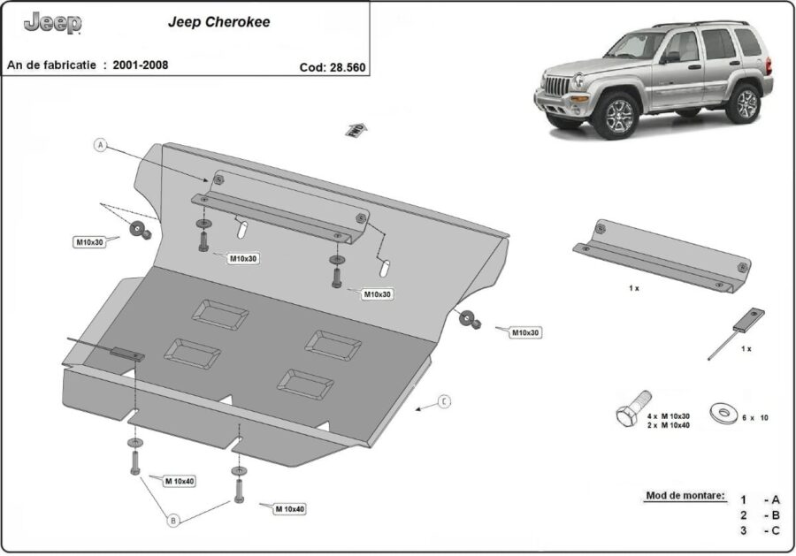 Motordeksel i Stål Jeep Cherokee - KJ 2001-2008 – bilde 2 av 7