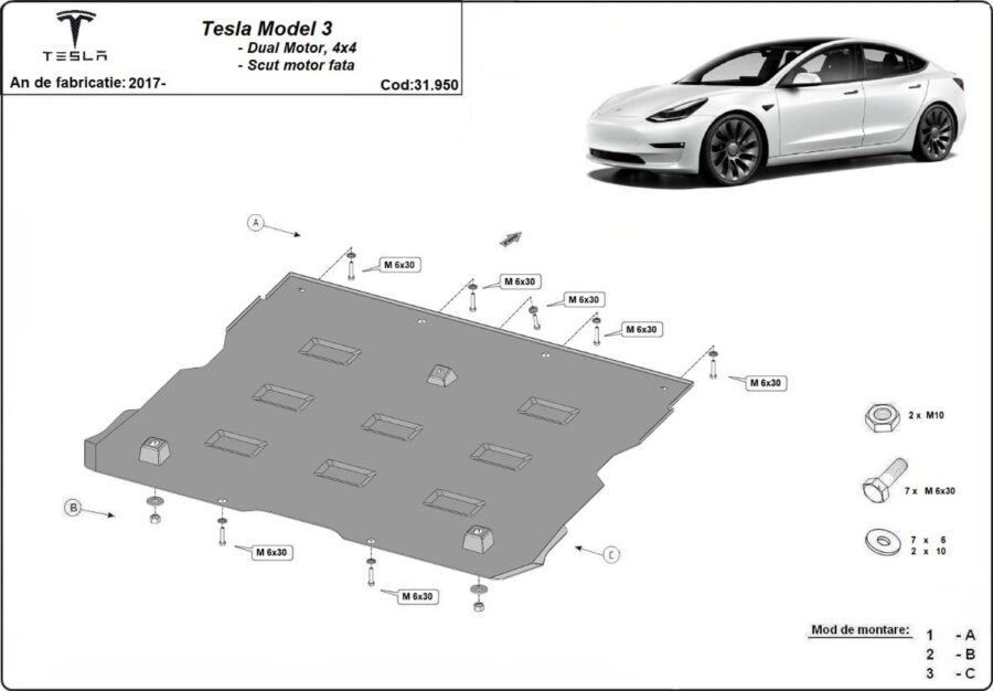 Frontdeksel for elmotor Tesla Model 3 AWD 2017-2024 – bilde 2 av 7