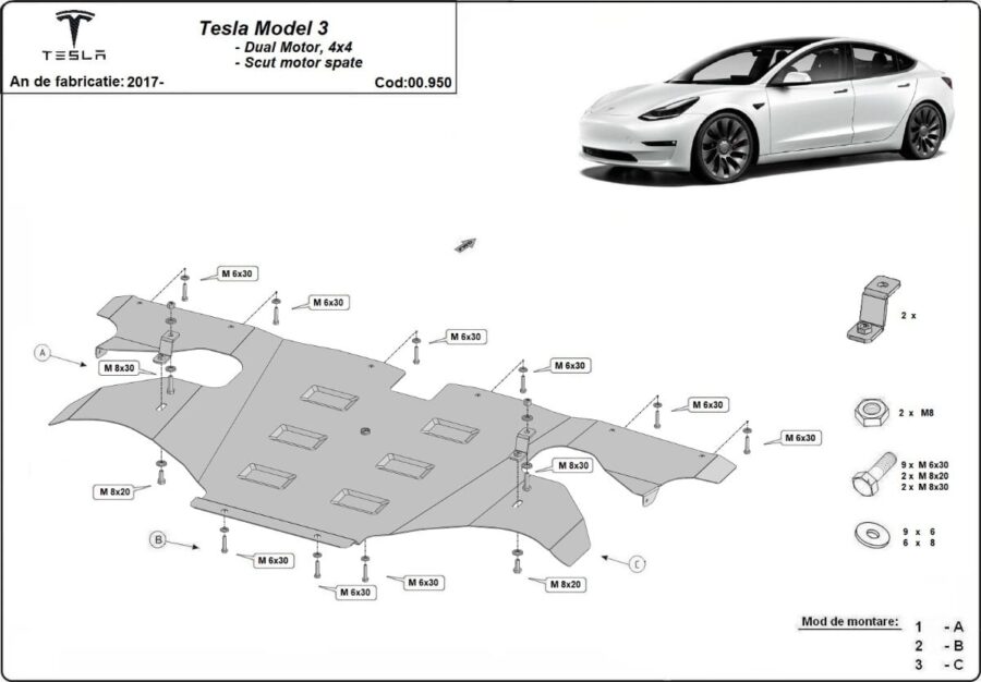 Motordeksel bak Tesla Model 3 AWD 2017-2024 – bilde 2 av 5