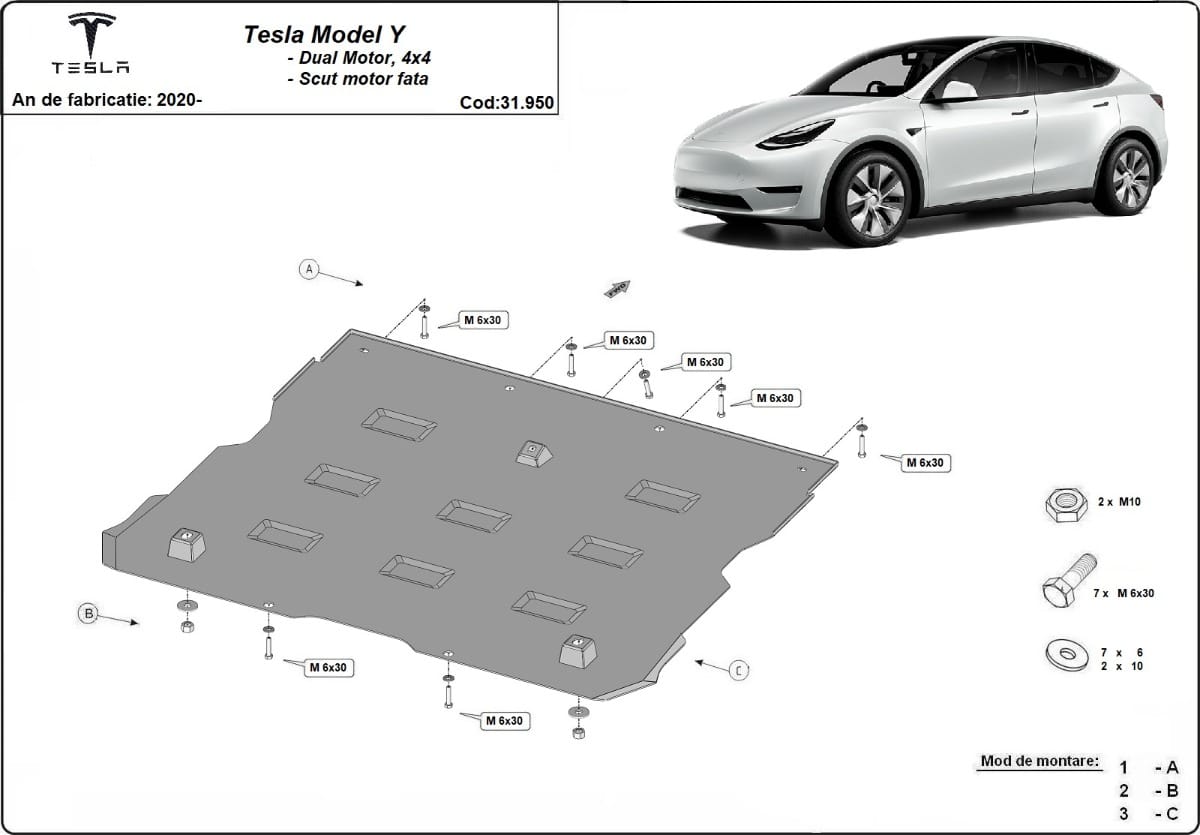 Frontdeksel for elmotor Tesla Model Y AWD 2020-2024 - Bilde 2