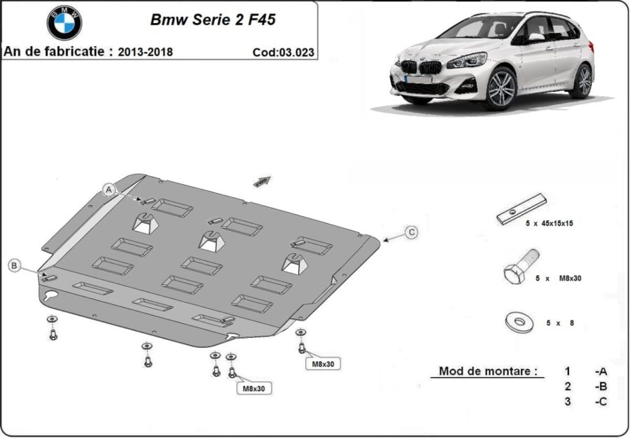Motordeksel i Stål BMW Seria 2 F45 2013-2018 – bilde 2 av 8