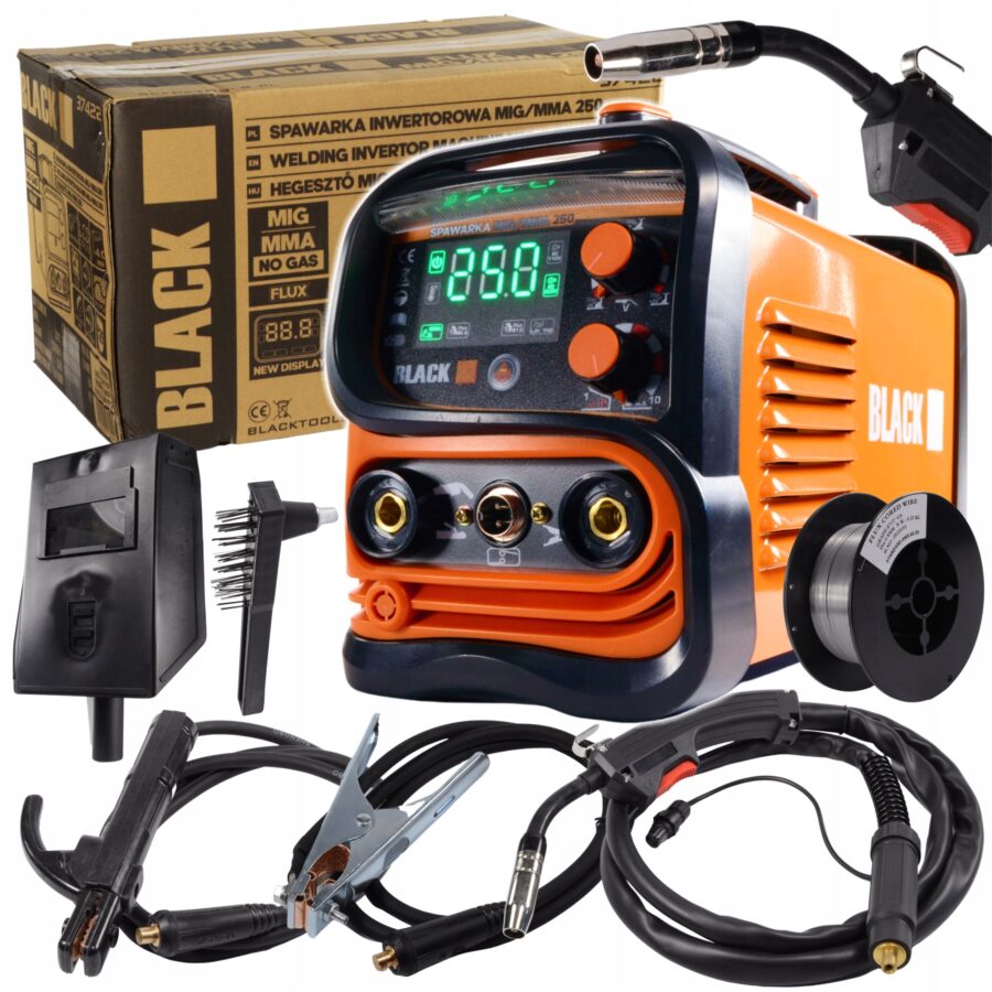 Gassløs Inverter Sveiseapparat 4-i-1 MIG/MAG/MMA FLUX 250A LCD – BLACK – bilde 1 av 8