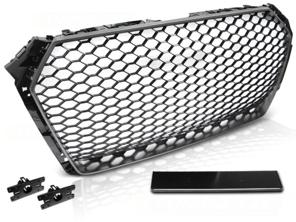 Grill Audi A4 B9 15-19 Sport Sølvgrå Ramme/Blank Svart