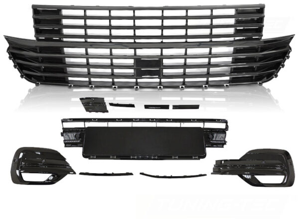 Grill VW T6.1 20- Med Støtfangerelement Blank Svart