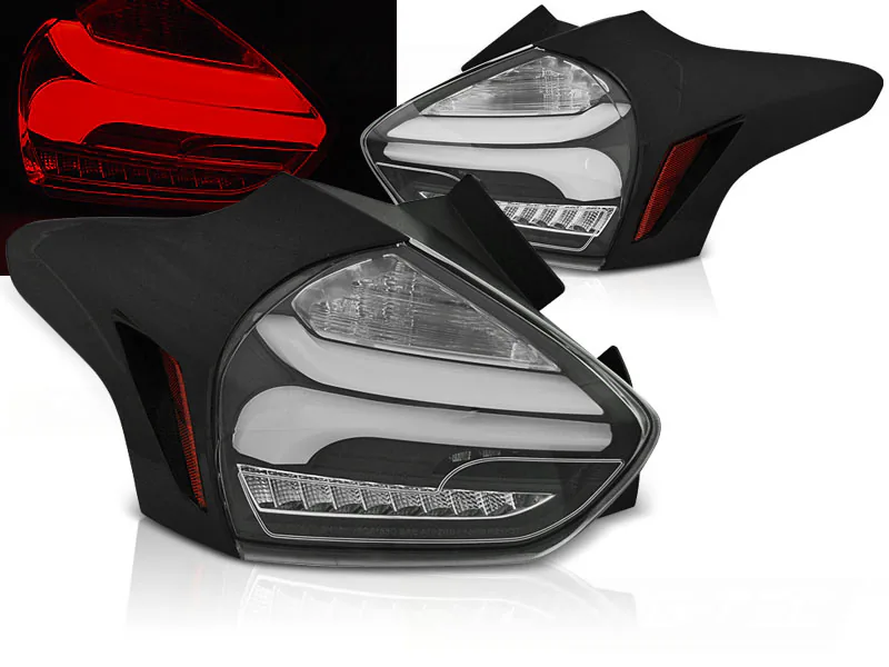 Baklykter Ford Focus 3 15-18 Hatchback Black Seq Led