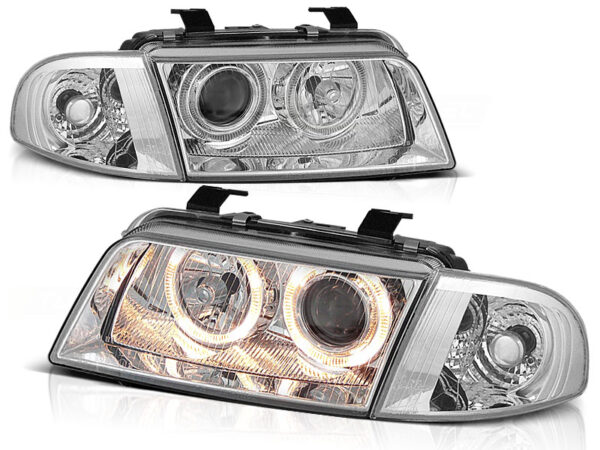 Frontlykter Audi A4 11.94-12.98 Angel Eyes Krom
