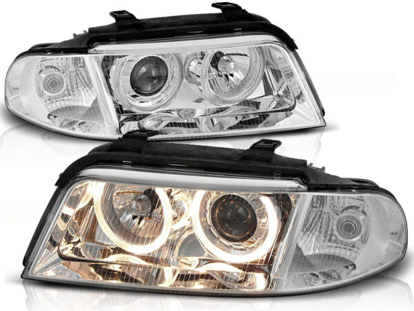 Frontlykter Audi A4 01.99-09.00 Angel Eyes Krom