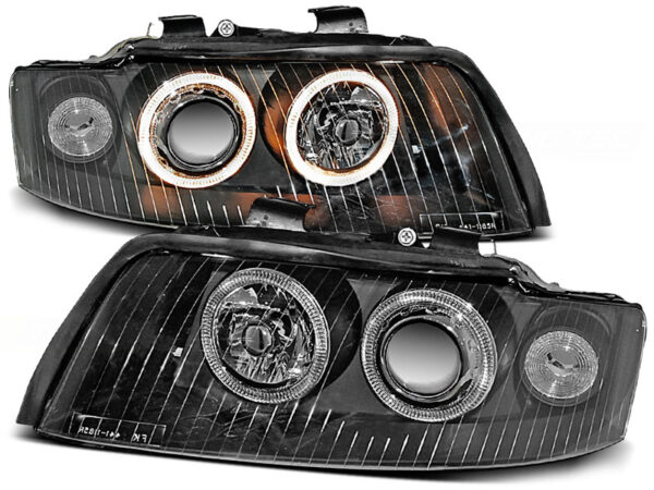 Frontlykter Audi A4 10.00-10.04 Angel Eyes Svart