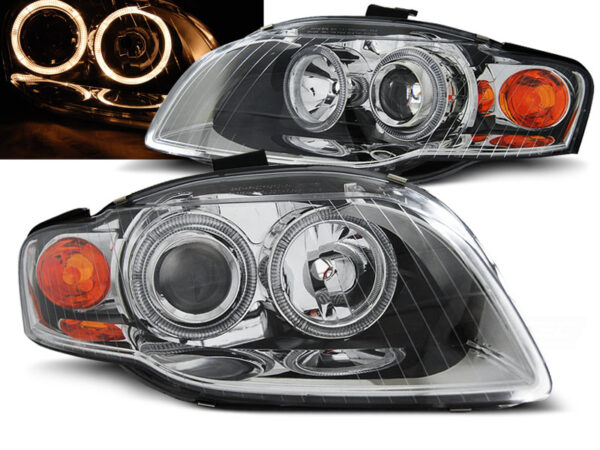 Frontlykter Audi A4 B7 11.04-03.08 Angel Eyes Krom – bilde 1 av 2