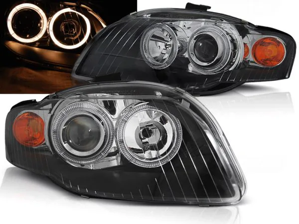 Frontlykter Audi A4 B7 11.04-03.08 Angel Eyes Svart – bilde 1 av 2