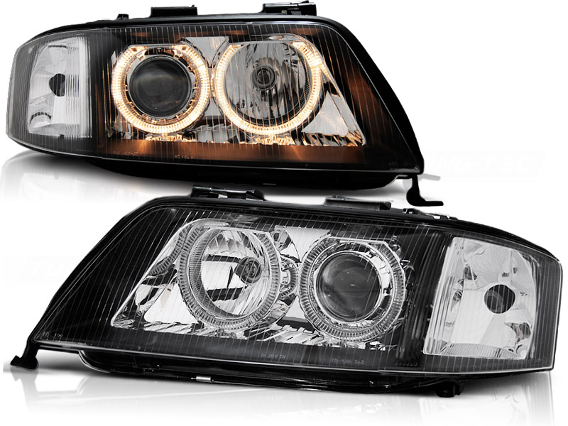Frontlykter Audi A6 05.97-09.99 Angel Eyes Black - Bilde 2