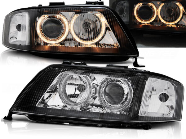 Frontlykter Audi A6 05.97-09.99 Angel Eyes Svart – bilde 1 av 2