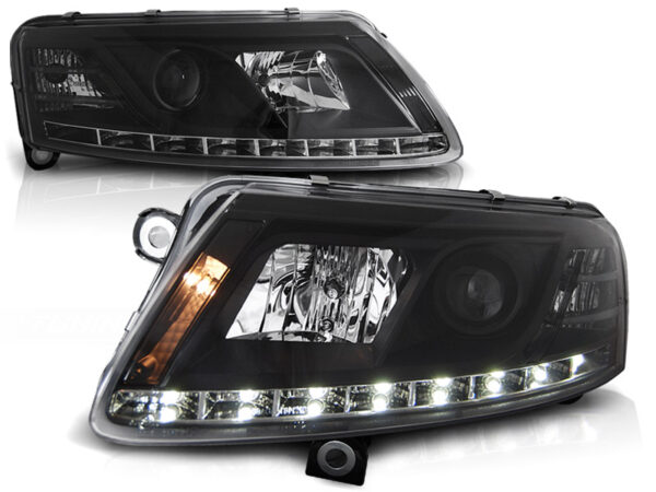 Frontlykter Audi A6 C6 04.04-08 TRU DRL Svart