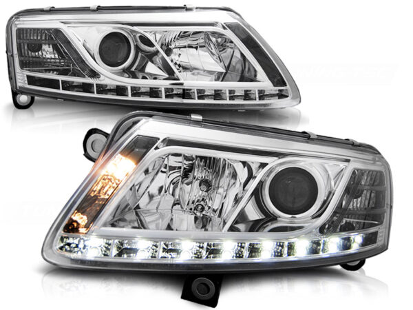 Frontlykter Audi A6 C6 04.04-08 Xenon TRU DRL Krom – uten AFS