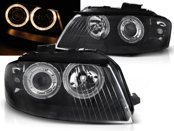 Frontlykter Audi A3 8P 05.03-03.08 Angel Eyes Svart – bilde 1 av 2