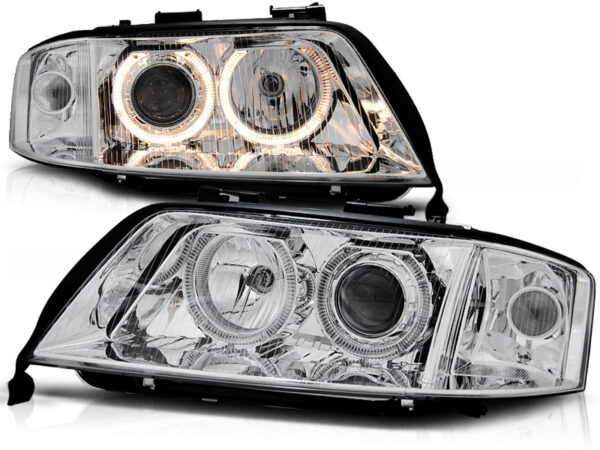 Frontlykter Audi A6 06.01-05.04 Angel Eyes Krom