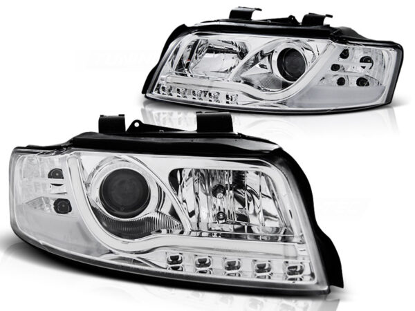 Frontlykter Audi A4 10.00-10.04 Tube Lights Krom