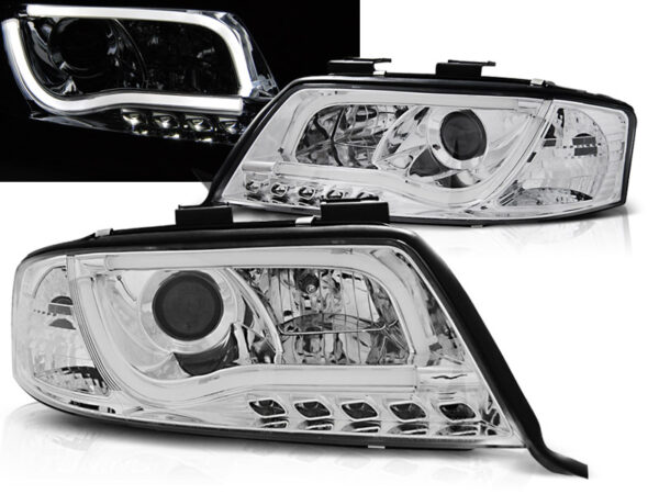 Frontlykter Audi A6 05.97-05.01 Tube Lights Krom – bilde 1 av 2