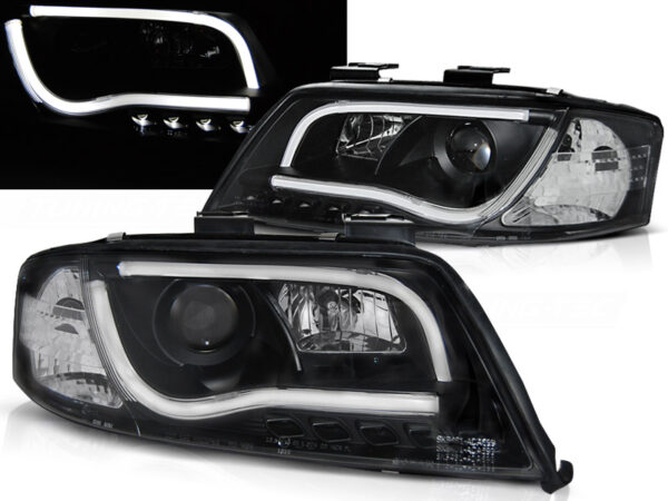 Frontlykter Audi A6 05.97-05.01 Tube Lights Svart – bilde 1 av 2