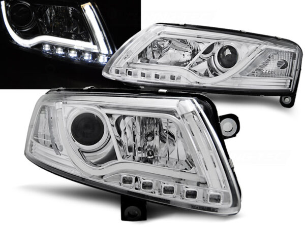 Frontlykter Audi A6 C6 04.04-08 Tube Lights Krom – bilde 1 av 2