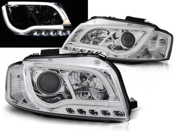 Frontlykter Audi A3 8P 05.03-03.08 Tube Lights Krom – bilde 1 av 2