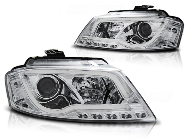Frontlykter Audi A3 8P 08-12 Tube Lights DRL Krom – bilde 2 av 2