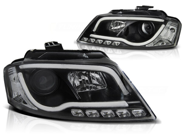 Frontlykter Audi A3 8P 08-12 Tube Lights DRL Svart – bilde 2 av 2