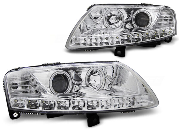 Frontlykter Audi A6 C6 04.04-08 Angel Eyes LED Krom – bilde 2 av 2