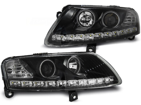 Frontlykter Audi A6 C6 04.04-08 Angel Eyes LED Svart – bilde 2 av 2