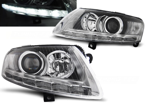 Frontlykter Audi A6 C6 04.04-08 Xenon TRU DRL Krom – bilde 1 av 2