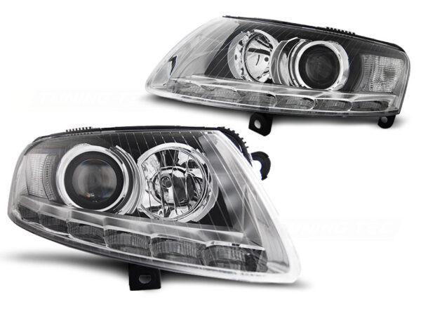 Frontlykter Audi A6 C6 04.04-08 Xenon TRU DRL Krom