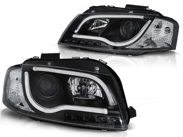 Frontlykter Audi A3 8P 05.03-03.08 Tube Lights DRL Svart