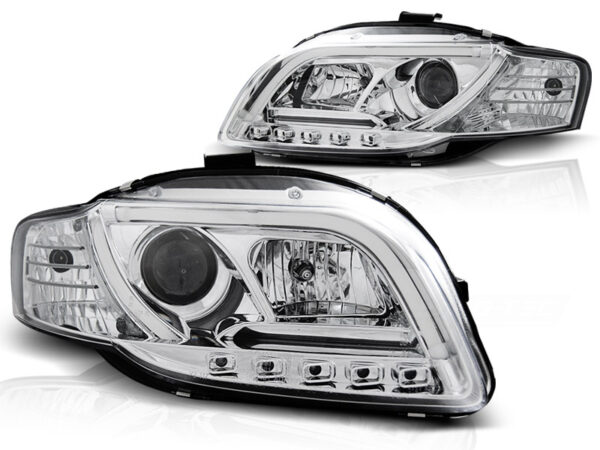 Frontlykter Audi A4 B7 11.04-03.08 Tube Lights DRL Krom