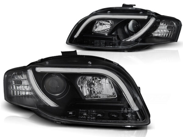 Frontlykter Audi A4 B7 11.04-03.08 Tube Lights DRL Svart