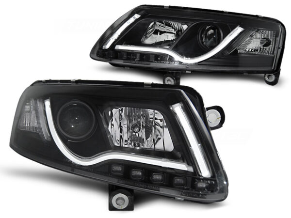 Frontlykter Audi A6 C6 04-08 Xenon Tube Lights DRL Svart – bilde 1 av 2